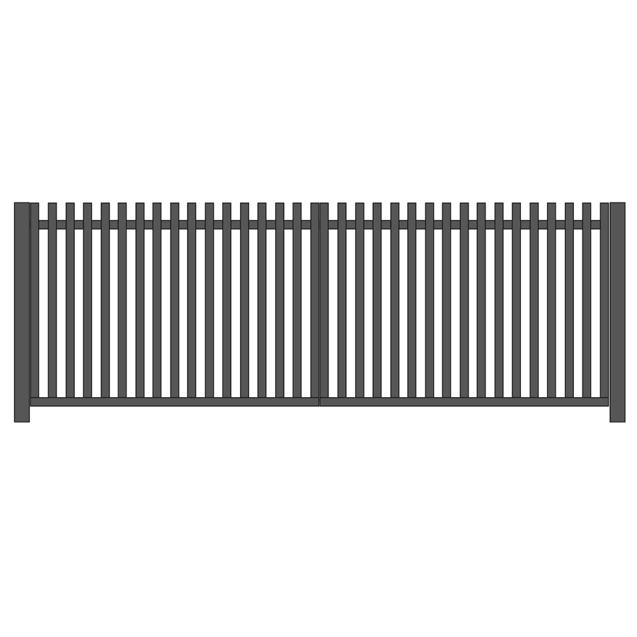 Brama dwuskrzydłowa grzebieniowa ocynkowana i lakierowana proszkowo - palisada spawana pionowa 60mm x 40mm ze stężeniem