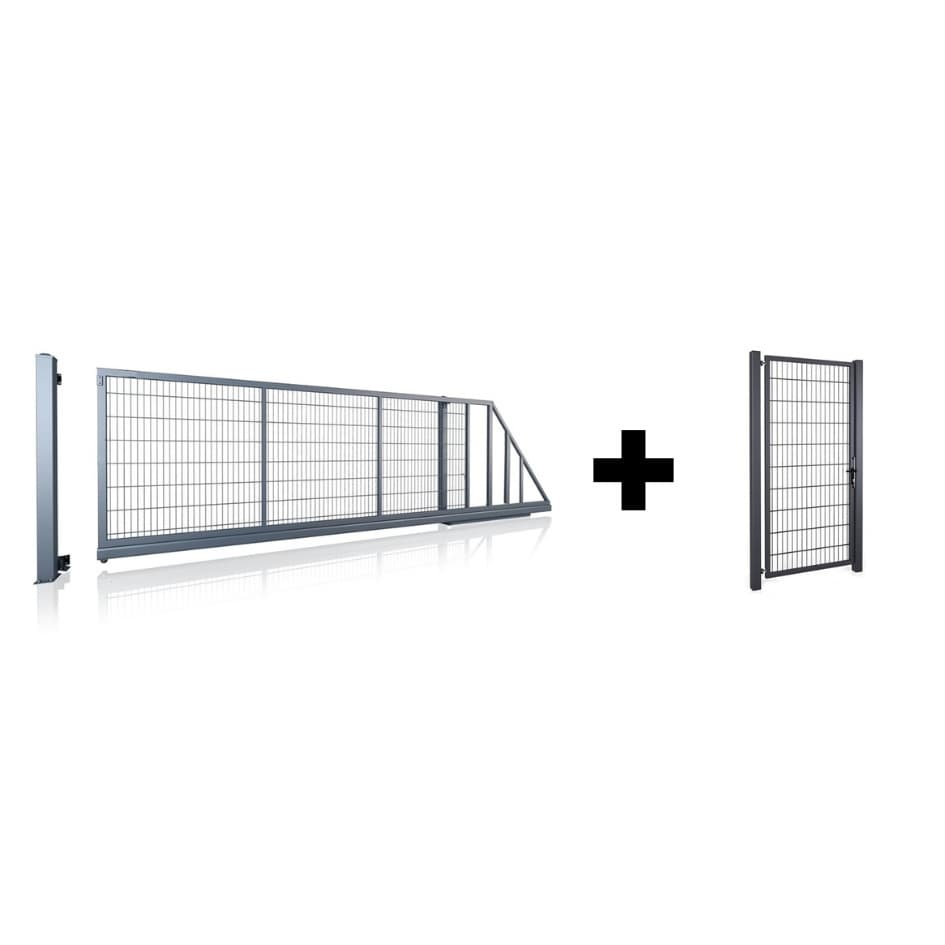 Brama przesuwna panelowa 2D SOLID 5000mm x 1600mm + furtka panelowa 2D SOLID 875mm x 1600mm RAL 7016 MAT