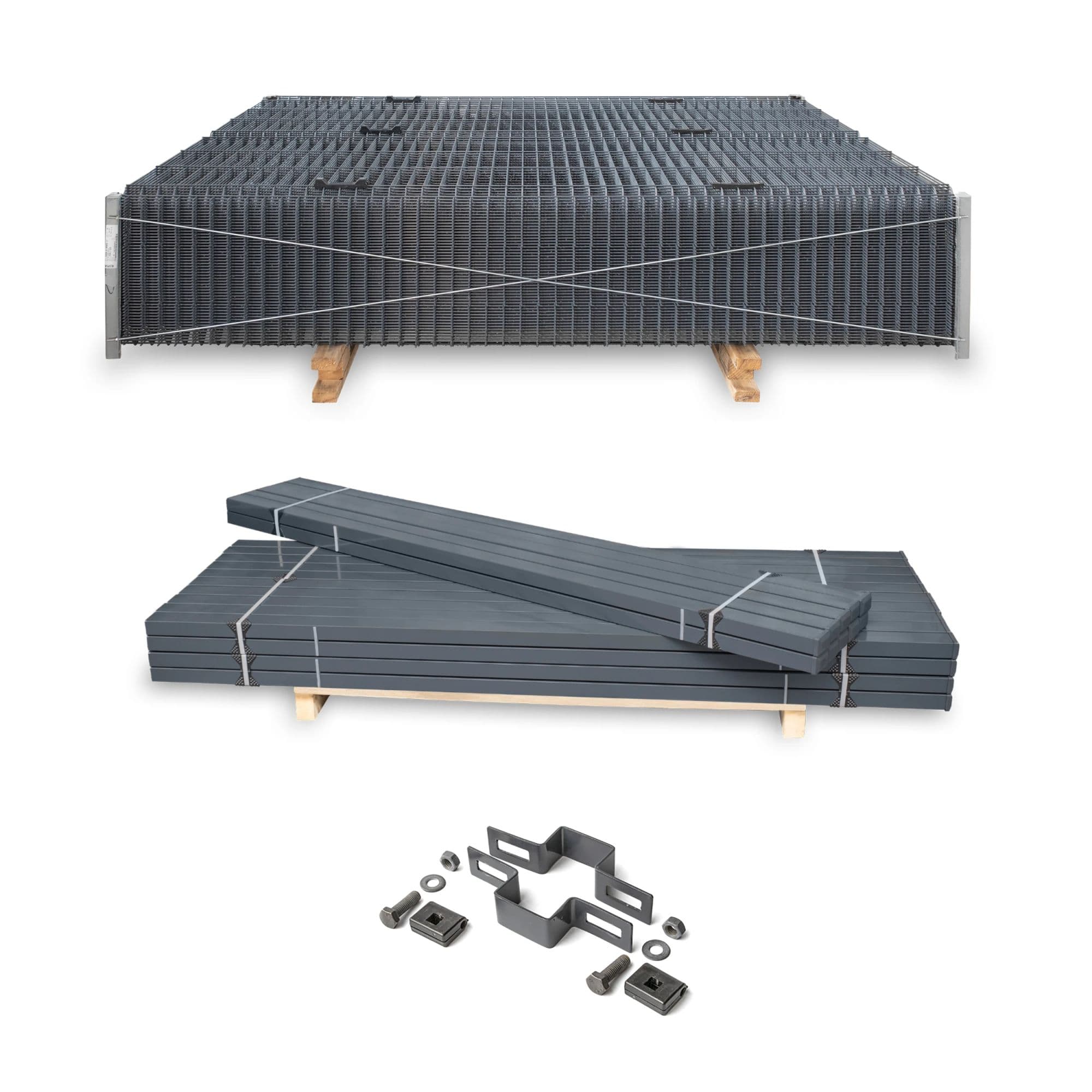 Panel ogrodzeniowy VEGA B Light 3D oczko: 55x200, słupy i akcesoria OMEGA Light. Palety po 50 kpl