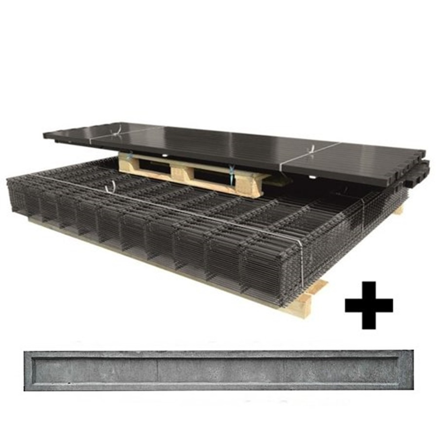 Ogrodzenie panelowe 3D (fi-4mm) o wys. 1530mm - 75MB z podmurówką (gładka w ramce) montowane za pomocą łącznika betonowego h-30 (zestaw - panele, słupki, obejmy) RAL7016 — zdjęcie 1