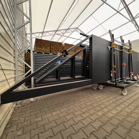 OUTLET - Brama przesuwna aluminiowa - pełna 5000mm x 1500mm, grubość 48 mm, (blacha dwustronna - 4mm) LEWA - RAL7021 (mat struktura) - przeciwwaga niezabudowana + słupy — zdjęcie 14