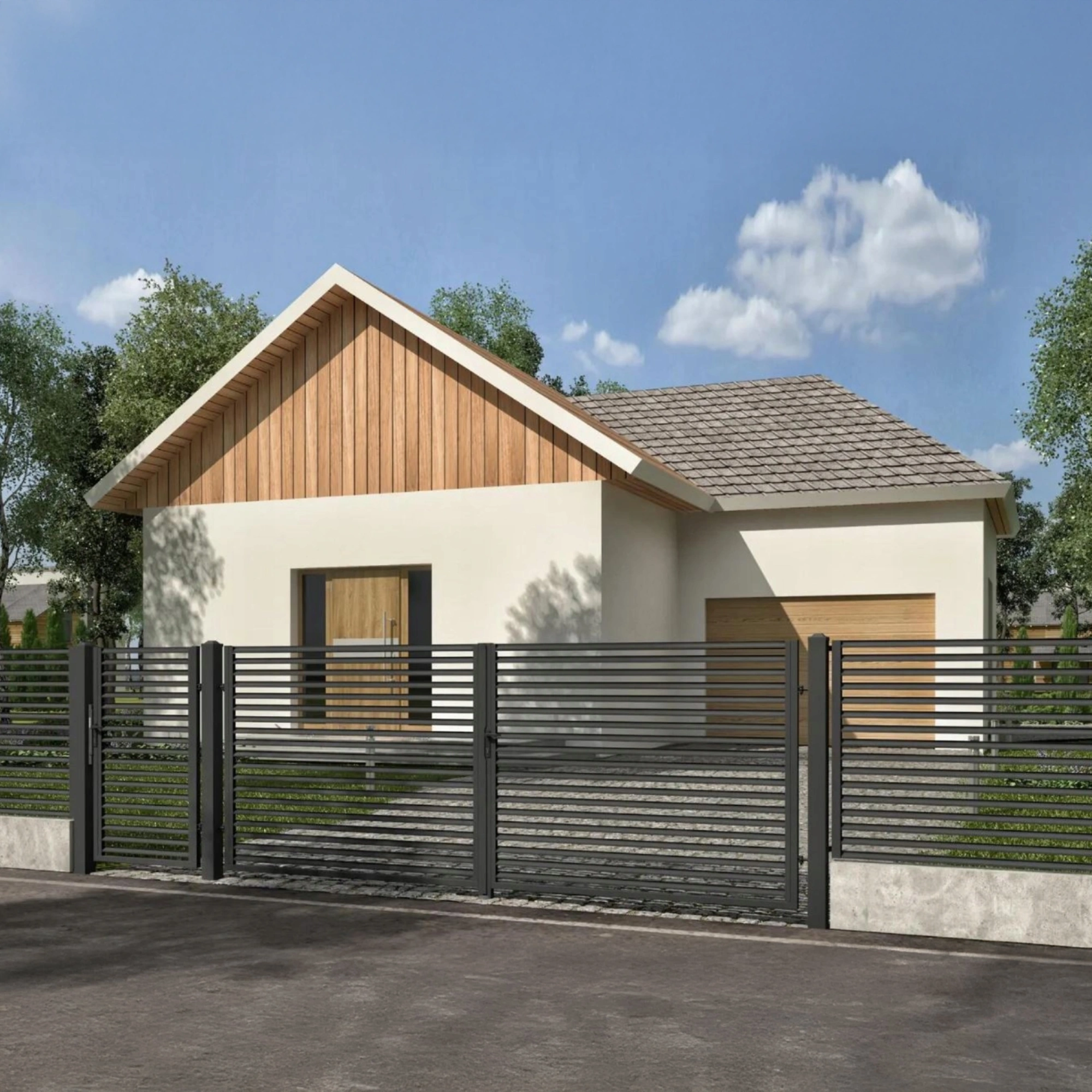 Brama dwuskrzydłowa 4000x1500 i furtka 980x1500 HORIS. RAL 7024 (szary grafitowy). Zestaw — zdjęcie 1
